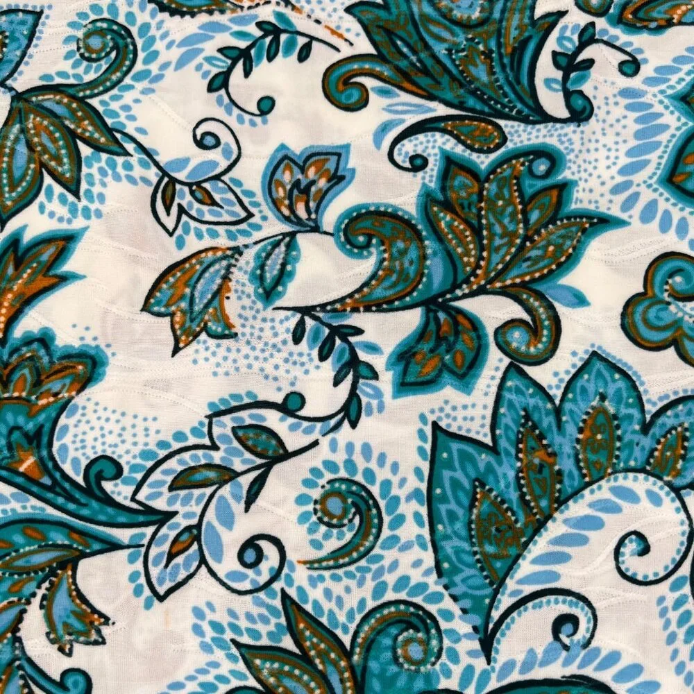 Emily Daniels Womens XL Paisley Print Tunic Top‎ Blue & Orange Stretch Fabric